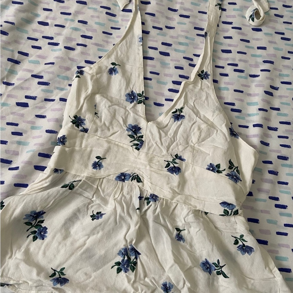 American Eagle Outfitters Floral Camisole - Cream and Blue